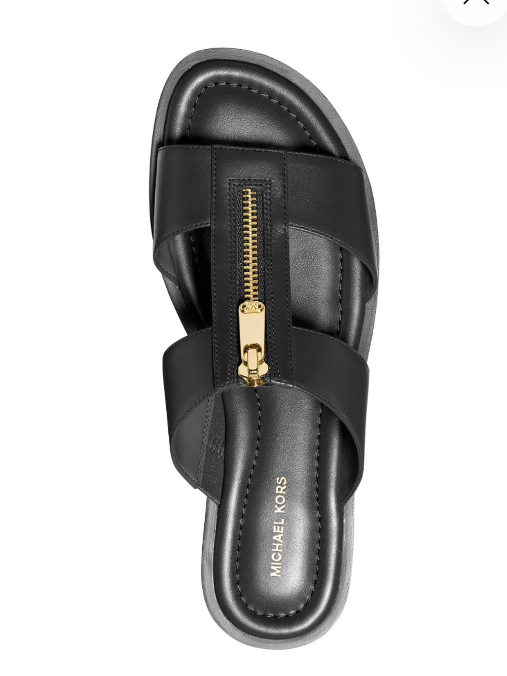 MICHAEL KORS Black Leather Slide with Gold Zipper Detail